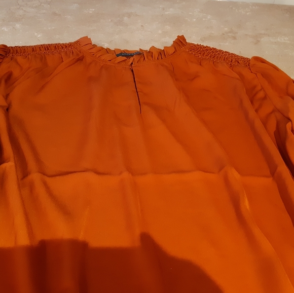 Brand New Burnt Orange Smocked Pie Crust Collar Blouse - Picture 8 of 12